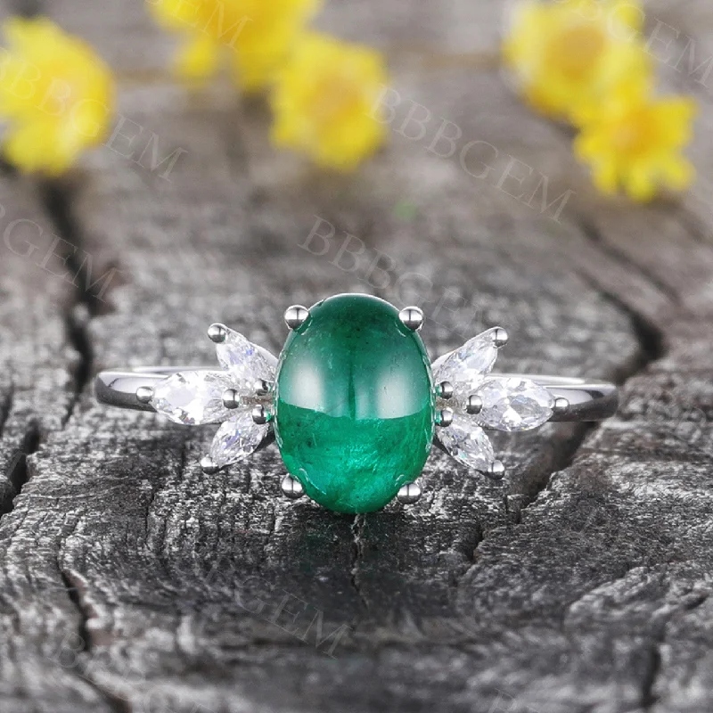 women pear-shaped engagement rings -14K/18K Gold Fiorella Natural Emerald Diamond Ring