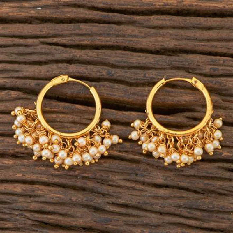 women trendy hoop earrings -Anjali Jewellery Gold Plated Pearl Hoop Earrings