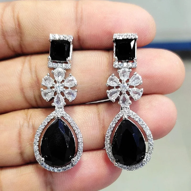 women textured earrings -Aamrapali Silver Plated American Diamond  Dangler Earrings