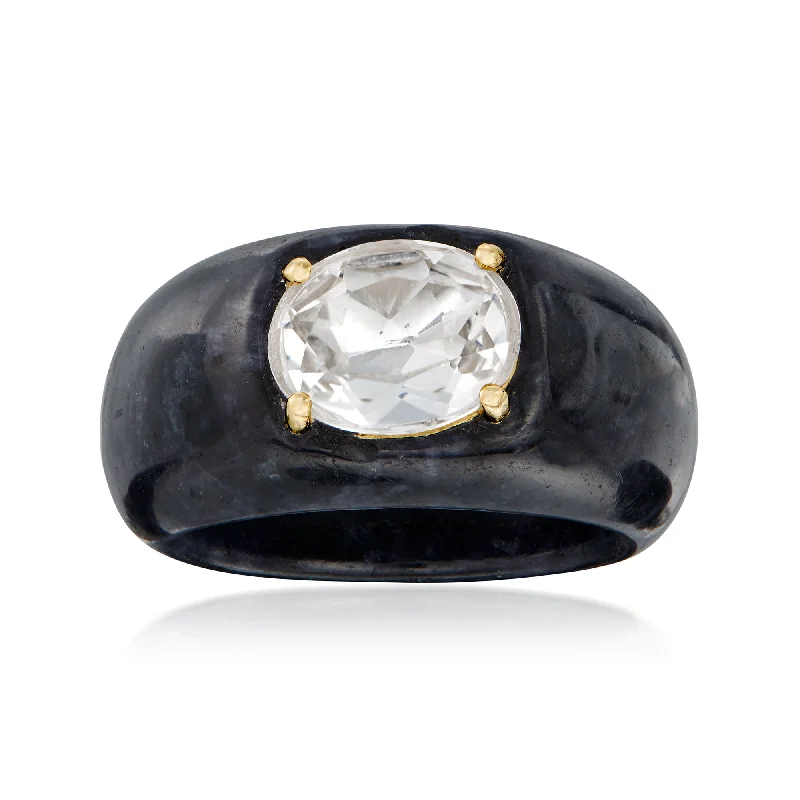 women eternity engagement rings -Ross-Simons Black Jade and White Topaz Ring With 14kt Yellow Gold