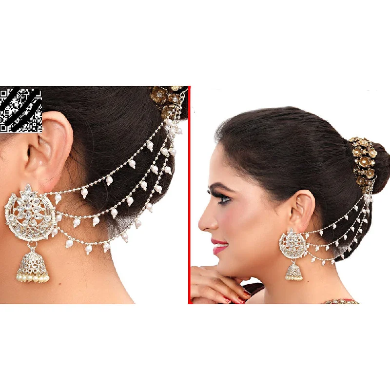 women gem earrings -Abhinandan Kundan Stone And Pearl Kanchain Jhumki Earrings