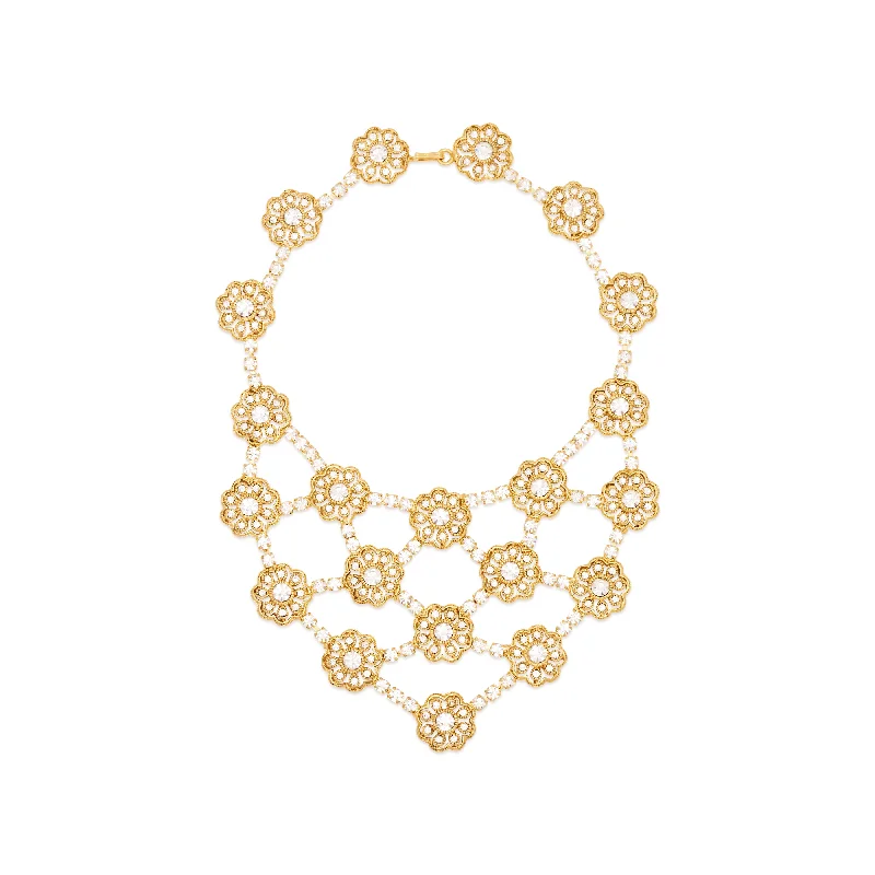 women simple pendant necklaces -Flower Cluster Bib Necklace