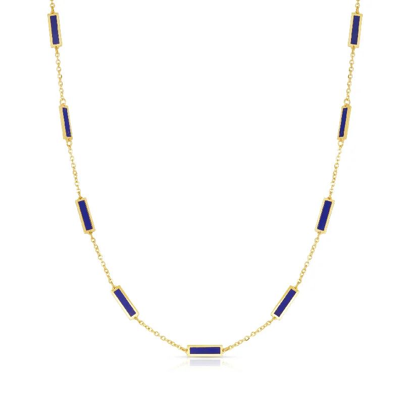 women engagement necklaces -Tara Mikolay Lapis Inlay Bars Necklace