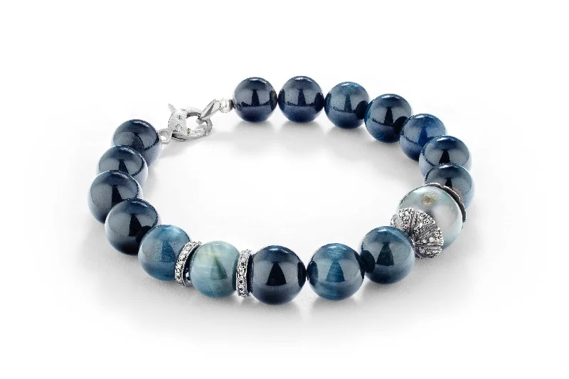 women stacking bracelets -Sparkling Blue Ocean Diamond Tahitian Pearl Bracelet