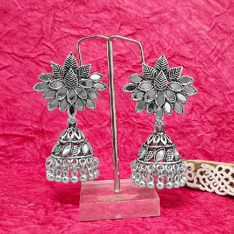 women oval earrings -Bhavi Jewels Oxidised Plated Mirror Work Jhumki Earrings