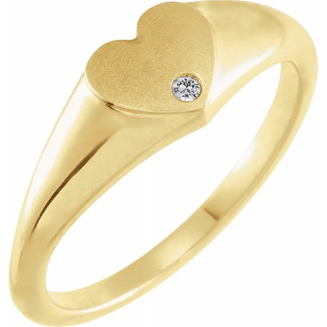 women sterling silver engagement rings -14K Yellow Gold Sapphire Heart Signet Ring