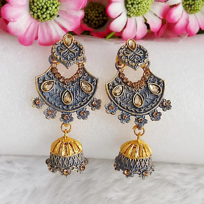 women oval earrings -Woma Gold Plated Grey Dangler Meenakari Earrings - 1318061C