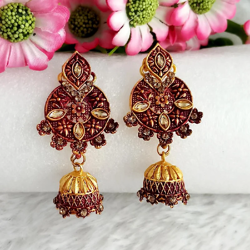 women luxury drop earrings -Woma Gold Plated Maroon Dangler Meenakari Earrings - 1318059D