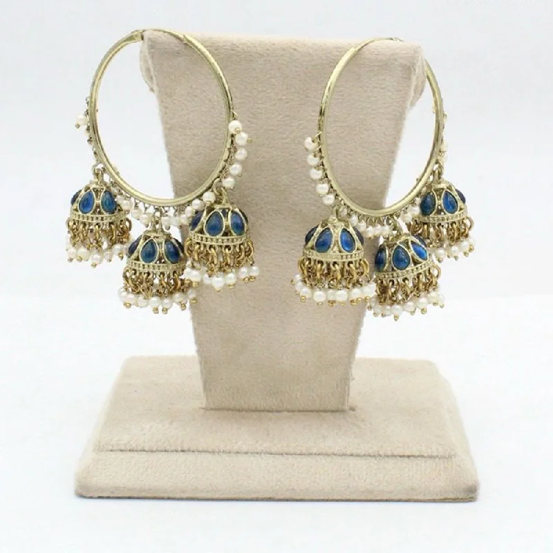 women bold statement earrings -Anjali Jewellery Gold Plated Pota Stone And Pearl Jhumki Earrings