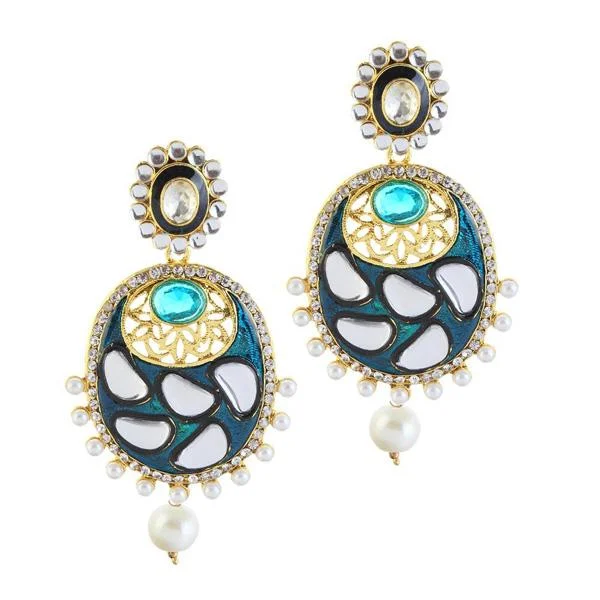 women colorful earrings -Kriaa Blue Meenakari Gold Plated Kundan Dangler Earrings