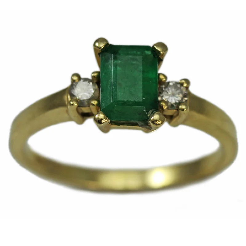 women affordable engagement rings -14K Yellow Gold With Emerald and Double Diamond Ring