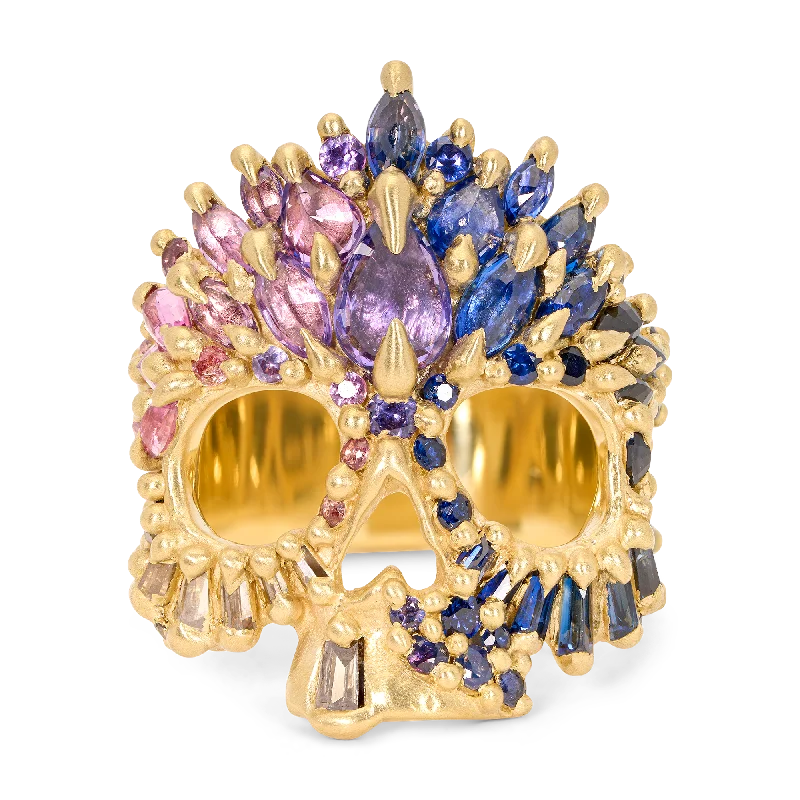 women bold statement rings -Blue & Purple Naxos Skull Ring - Size 7 - 11828