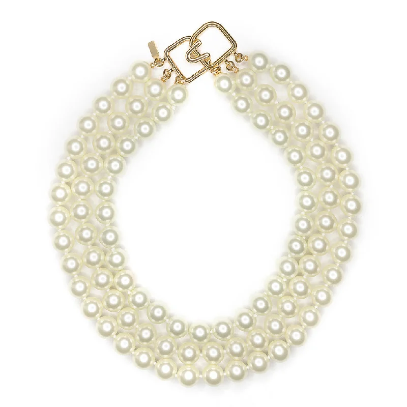 women diamond necklaces -3 Row Pearl Necklace With Gold Clasp