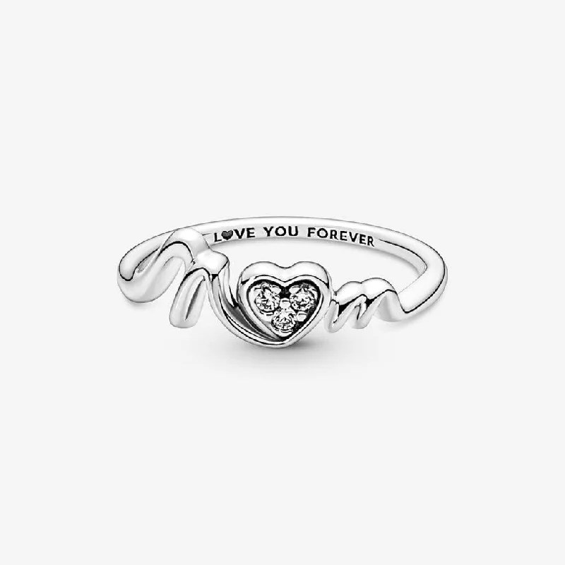 women designer rings -PANDORA : Mom Pavé Heart Ring