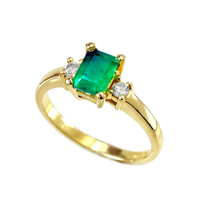 women platinum rings -14k Yellow Gold Emerald & Diamond Ring