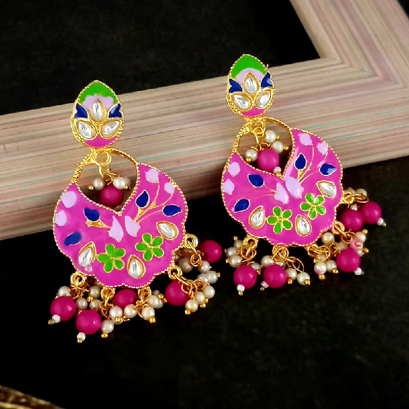 women simple earrings -Kriaa Austrian Stone Pink Meenakari Dangler Earrings