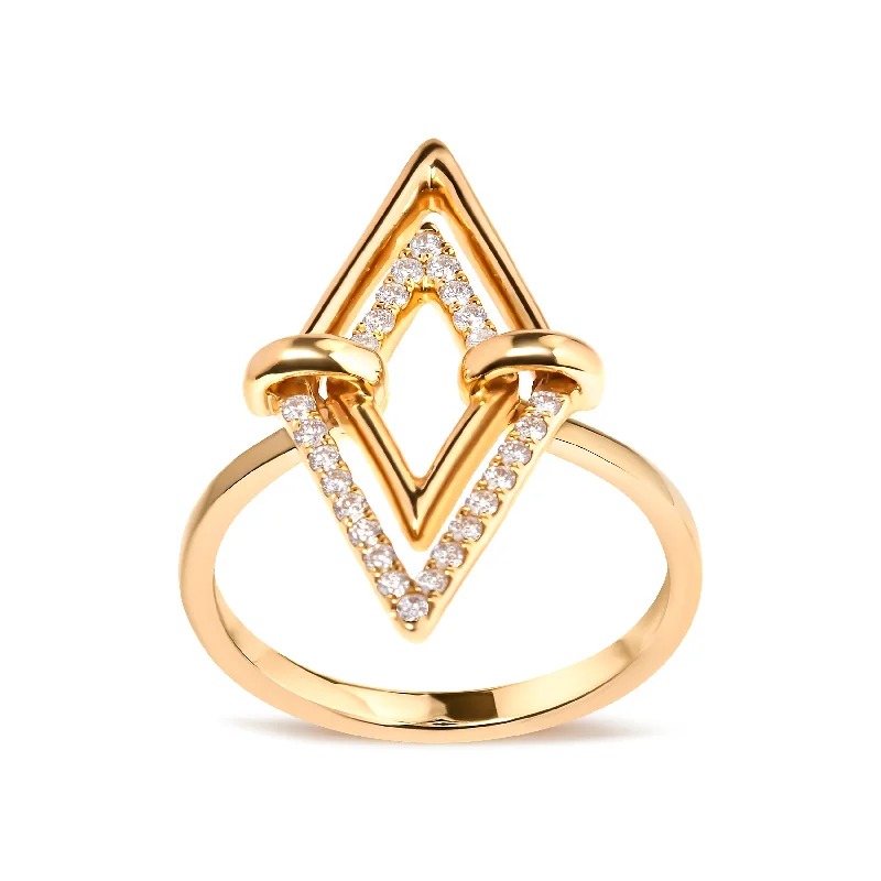 women custom diamond engagement rings -14K Yellow Gold 1/5 Cttw Diamond Double Triangle Ring