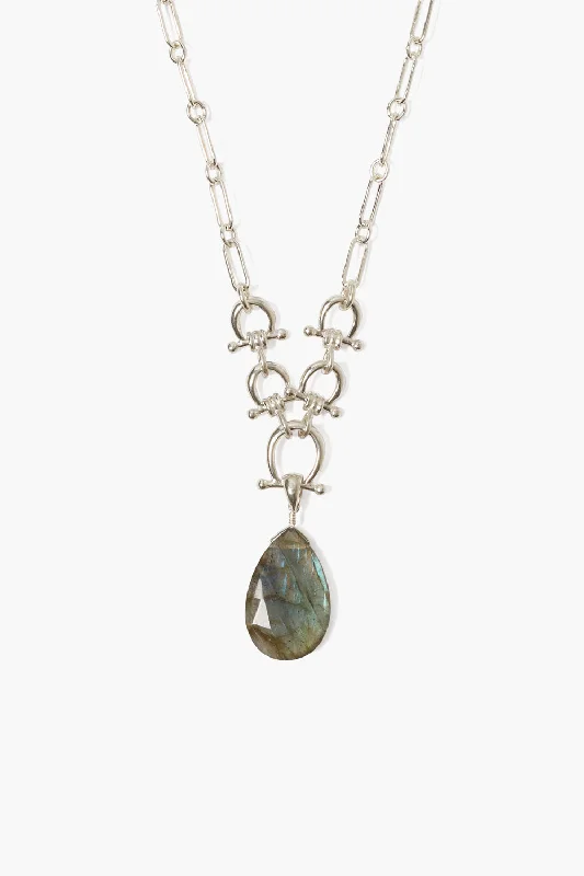 women crystal pendant necklaces -Cheval Necklace Silver Labradorite