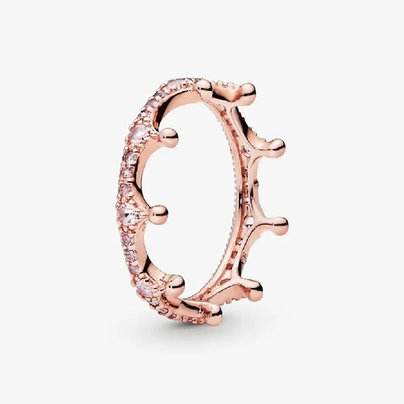 women cubic zirconia rings -PANDORA : Pink Sparkling Crown Ring