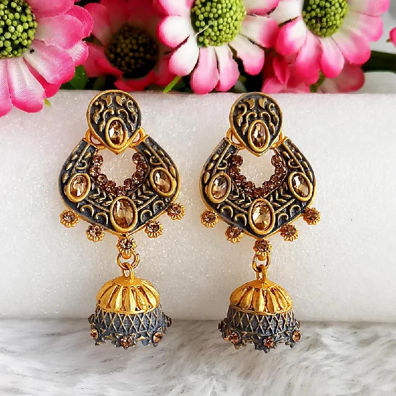 women long earrings -Woma Gold Plated Grey Dangler Meenakari Earrings - 1318067c