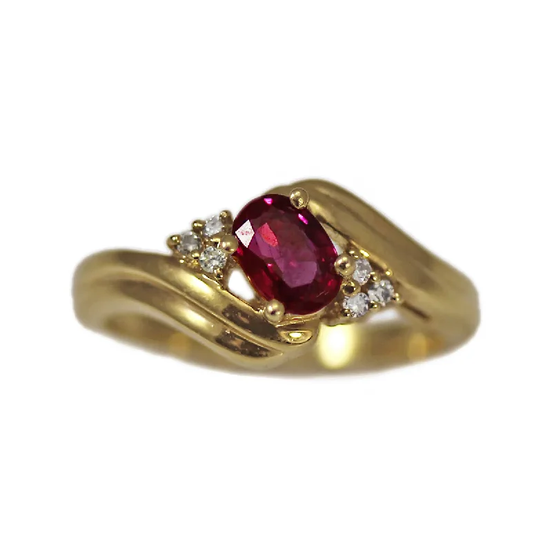 women personalized promise rings -SPECIAL ORDER- 14K Yellow Gold Symmetrical Ruby and Diamond Ring