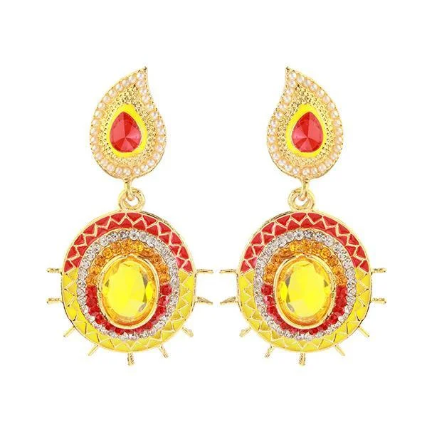 women chandelier earrings -Kriaa Yellow And Maroon Meenakari Austrian Stone Dangler Earrings - 1304604