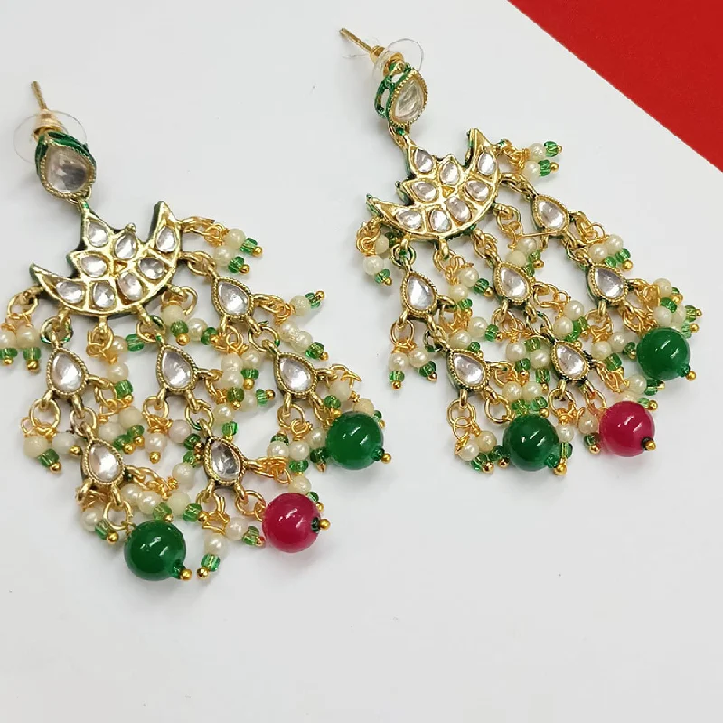 women textured earrings -Padmawati Bangles Gold Plated Kundan Stone And Pearls Dangler Earrings