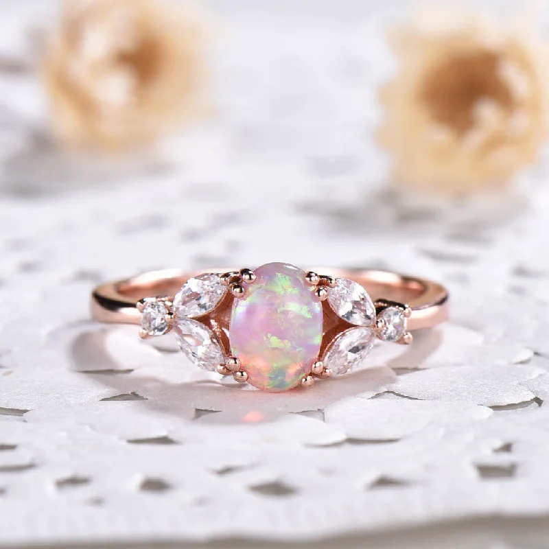 women sapphire engagement rings -Lab Pink Solitaire Opal Marquise Moissanite Engagement Ring Rose Gold