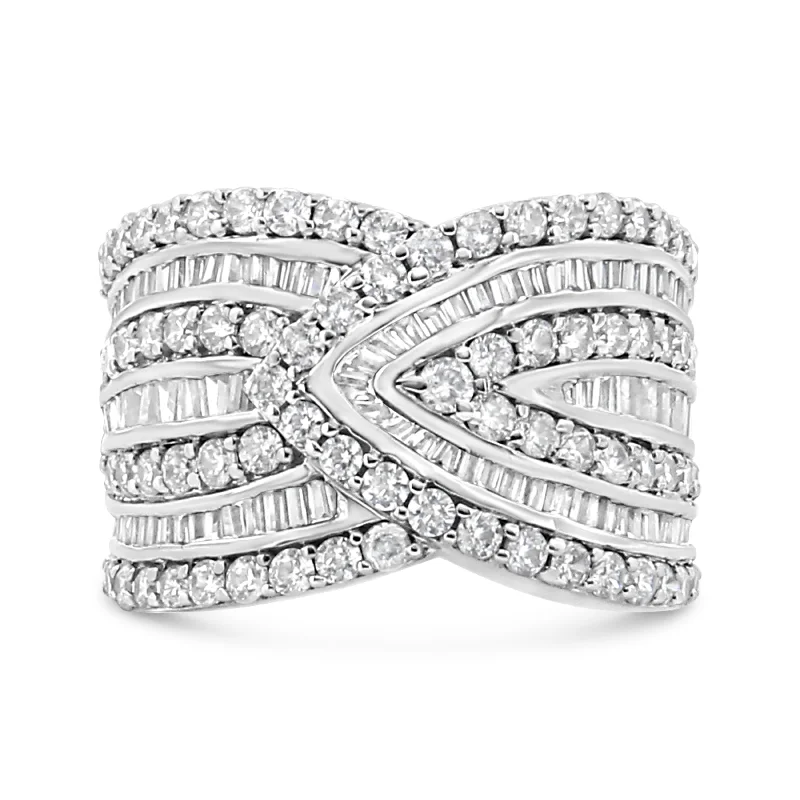 women romantic engagement rings -.925 Sterling Silver 2 3/8 Cttw Diamond Multi Row Overlay Band Ring