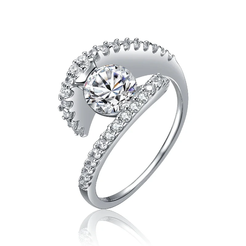 women heart-shaped engagement rings -GENEVIVE Sterling Silver Cubic Zirconia Pave Bypass Ring