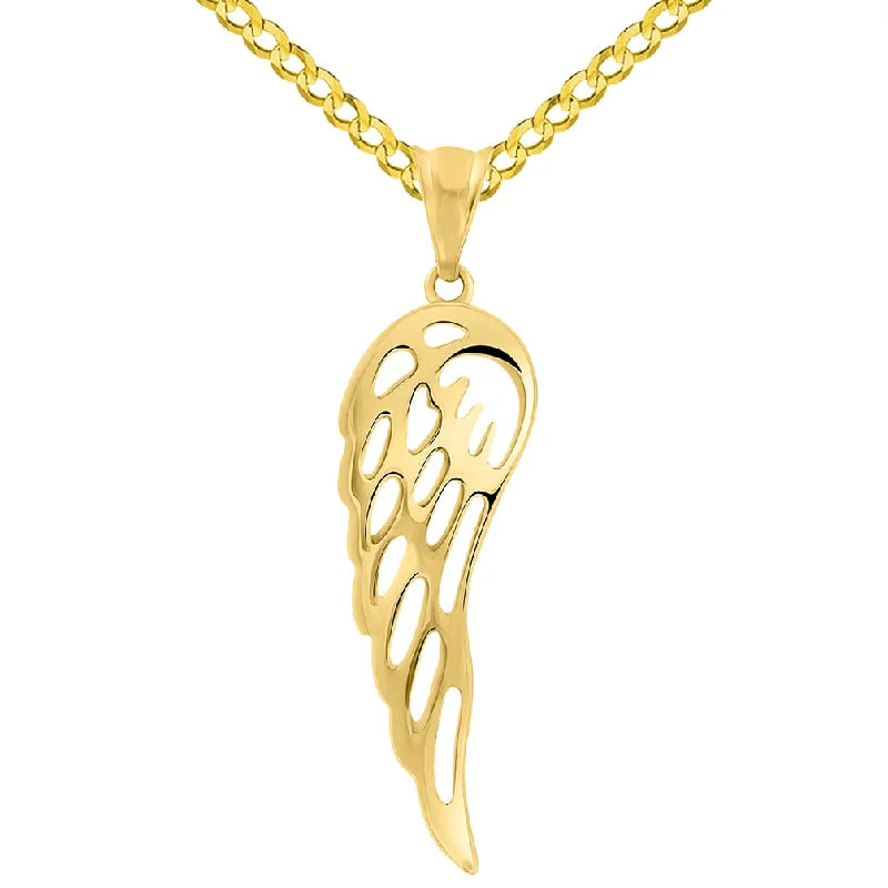 women modern necklaces -14k Yellow Gold Angel Wing Protection Pendant Necklace Available with Curb Chain