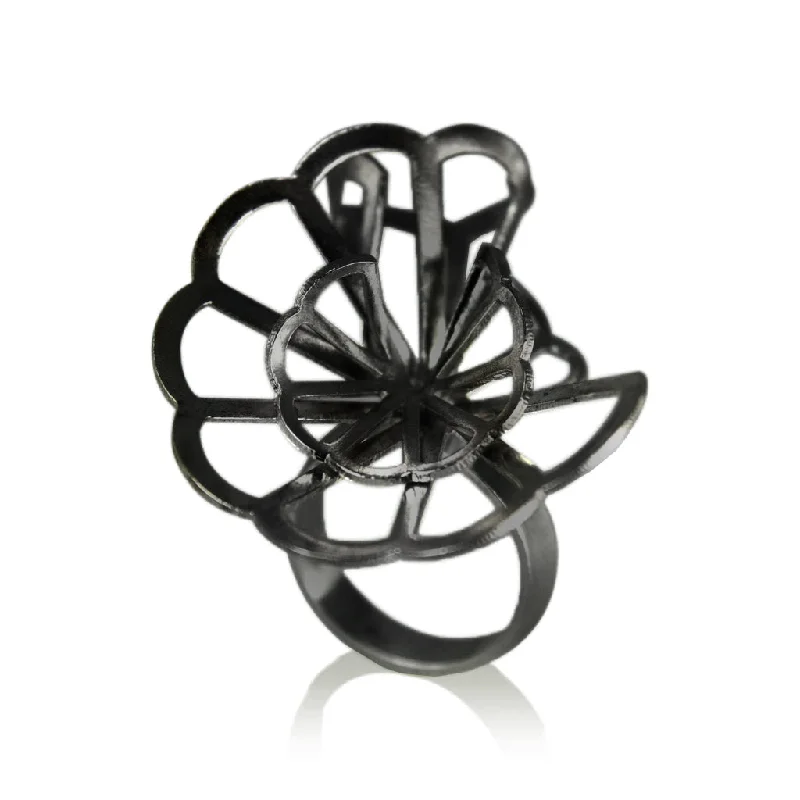 women classic rings -Double Cloud Origami Ring in Oxidized Silver by Karin Jacobson