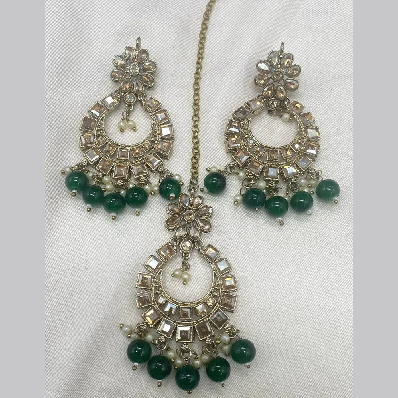 women diamond earrings -Amoliya Jewels Gold Plated Crystal Stone And Pearls Dangler Earrings With Maangtikka