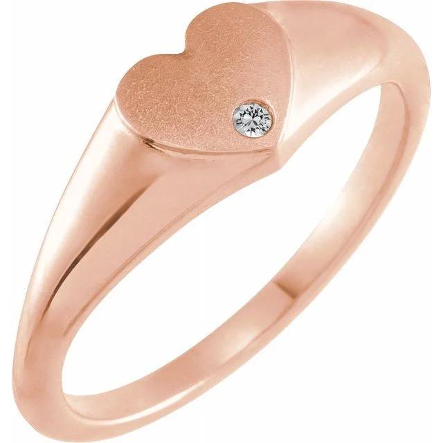 women gold engagement rings -14K Rose Sapphire Heart Signet Ring