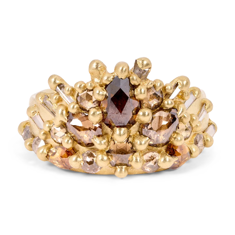 women designer rings -Cognac Diamond Garden of Whispers Half Shield Ring - Size 5.75 - 8599