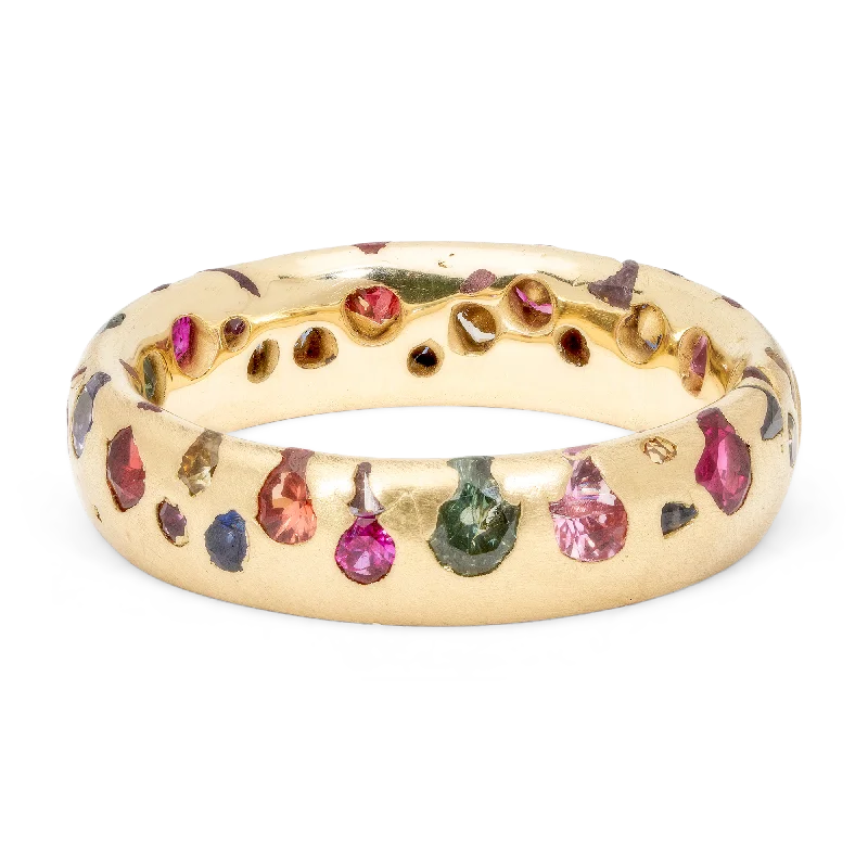 women oval diamond rings -Wide Rainbow Confetti Ring - Made to Order