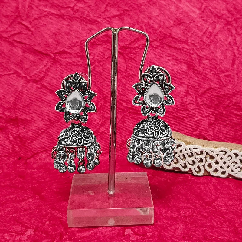 women silver drop earrings -Bhavi Jewels Oxidised Plated Crystal Stone Jhumki Earrings