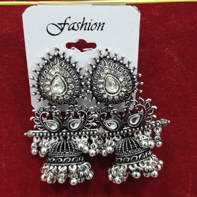 women luxury diamond earrings -Sofine Oxidised Plated Jhumki Earrings