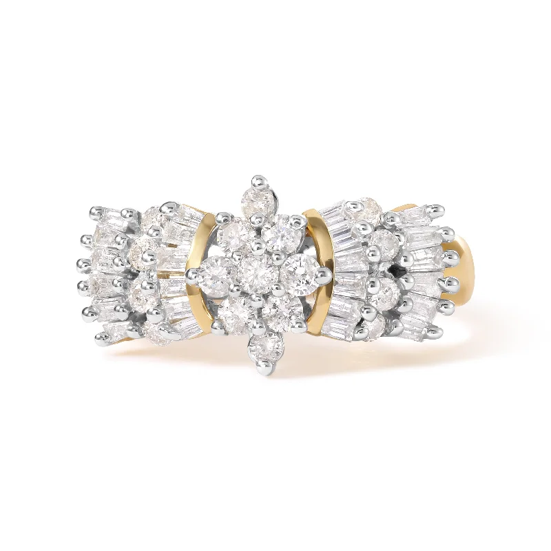 women halo engagement ring sets -10K Yellow Gold 1.00 Cttw Diamond Starburst Ring Band