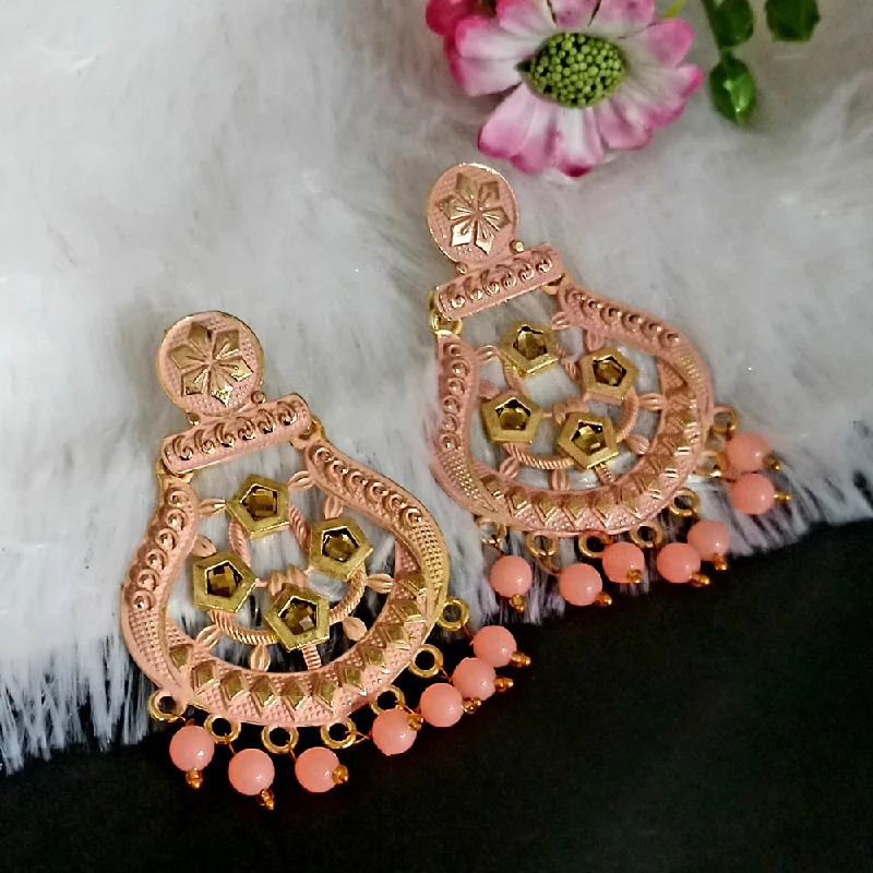 women rose gold earrings -Woma Matte Peach Meenakari Dangler Beads Drop Earrings