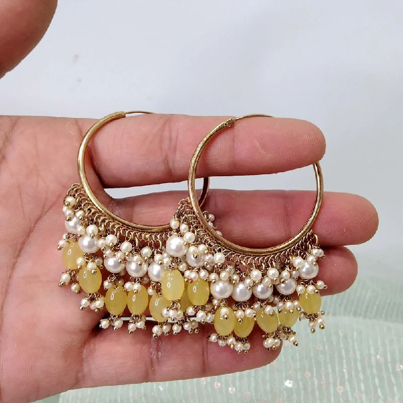 women delicate earrings -Anjali Jewellery Gold Plated Beads And Pearl Hoop Earrings