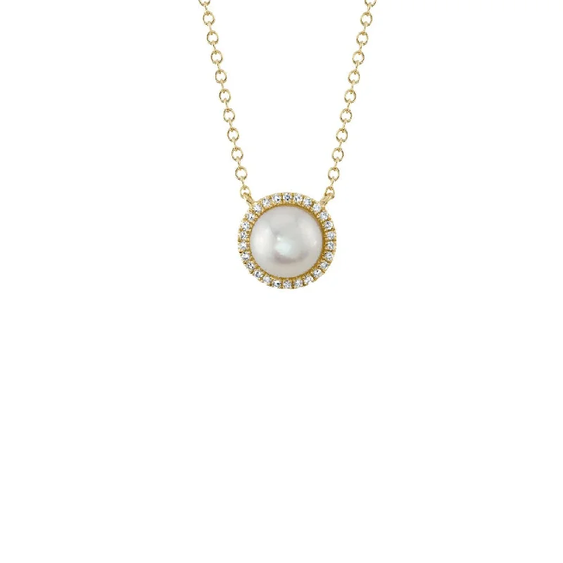 women moon necklaces -Shy Creation Diamond & Round Cultured Pearl Necklace