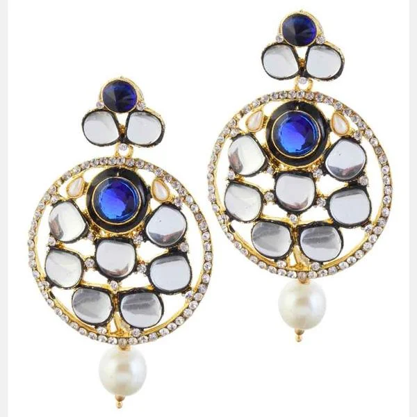 women engraved earrings -Kriaa Gold Plated Kundan Pearl Drop Dangler Earrings