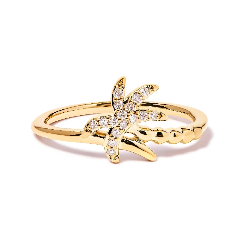 women luxury engagement ring sets -10K Yellow Gold 1/10 Cttw Diamond  Palm Tree Statement Ring