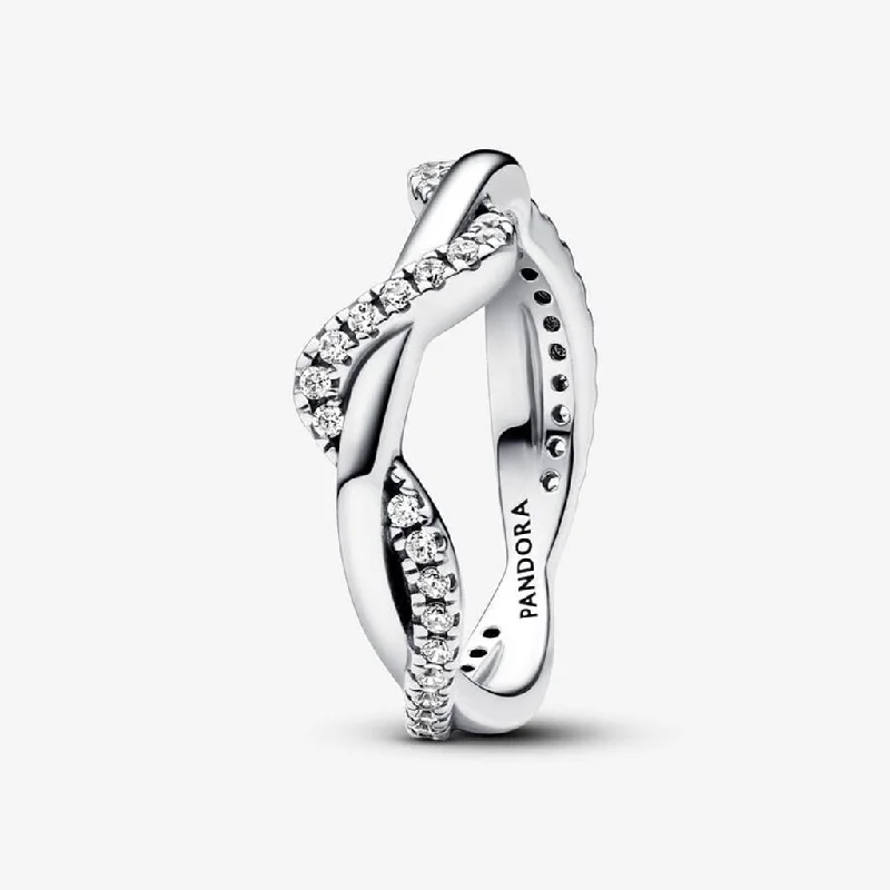 women affordable rings -PANDORA : Sparkling Intertwined Wave Ring - Sterling Silver