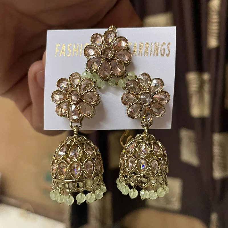 women geometric stud earrings -Shree Chamunda Jewellers Gold Plated Crystal Stone Jhumki With Maangtikka