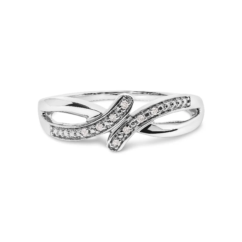 women wedding engagement rings -925 Sterling Silver Diamond Accent Bypass and Split Shank Band Ring