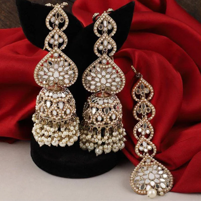 women large hoop earrings -Pooja Bangles Gold Plated Mirror Jhumki Earrings With Maangtikka