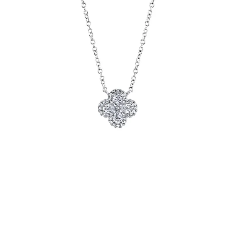 women flower pendant necklaces -Shy Creation Pave Diamond Clover Necklace