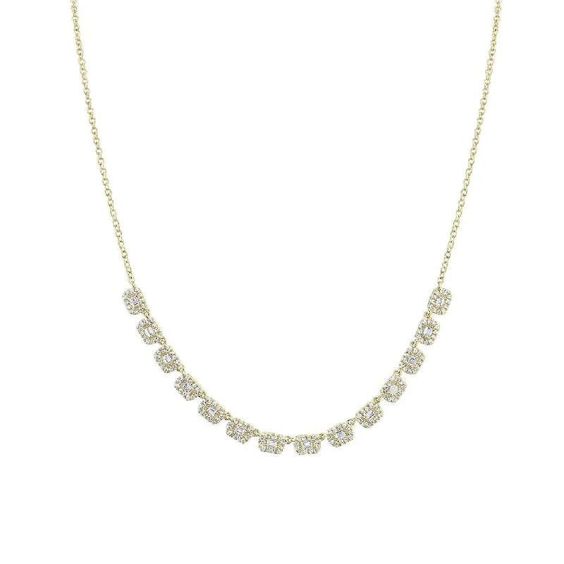 women gold plated necklaces -Shy Creation Diamond Baguette Necklace